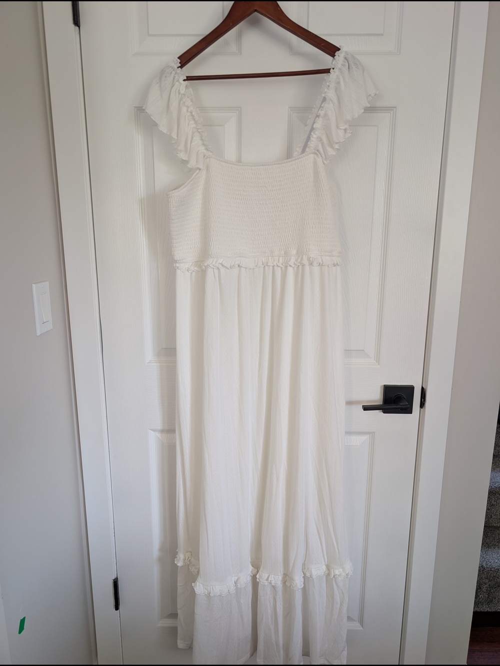White Ruffle Strap Maternity Dress